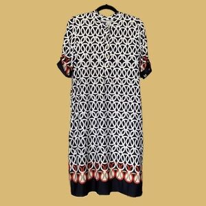 Chic Black & White Geometric Print Tunic Dress